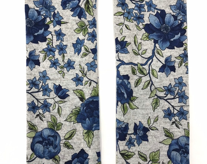 Blue Floral sweater knit leg warmers lined with Bamboo Terry