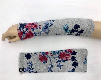Butterfly Blooms Sweater Knit Arm Warmers lined Bamboo Terry