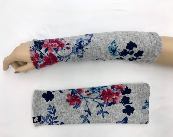 Butterfly Blooms Sweater Knit Arm Warmers lined Bamboo Terry