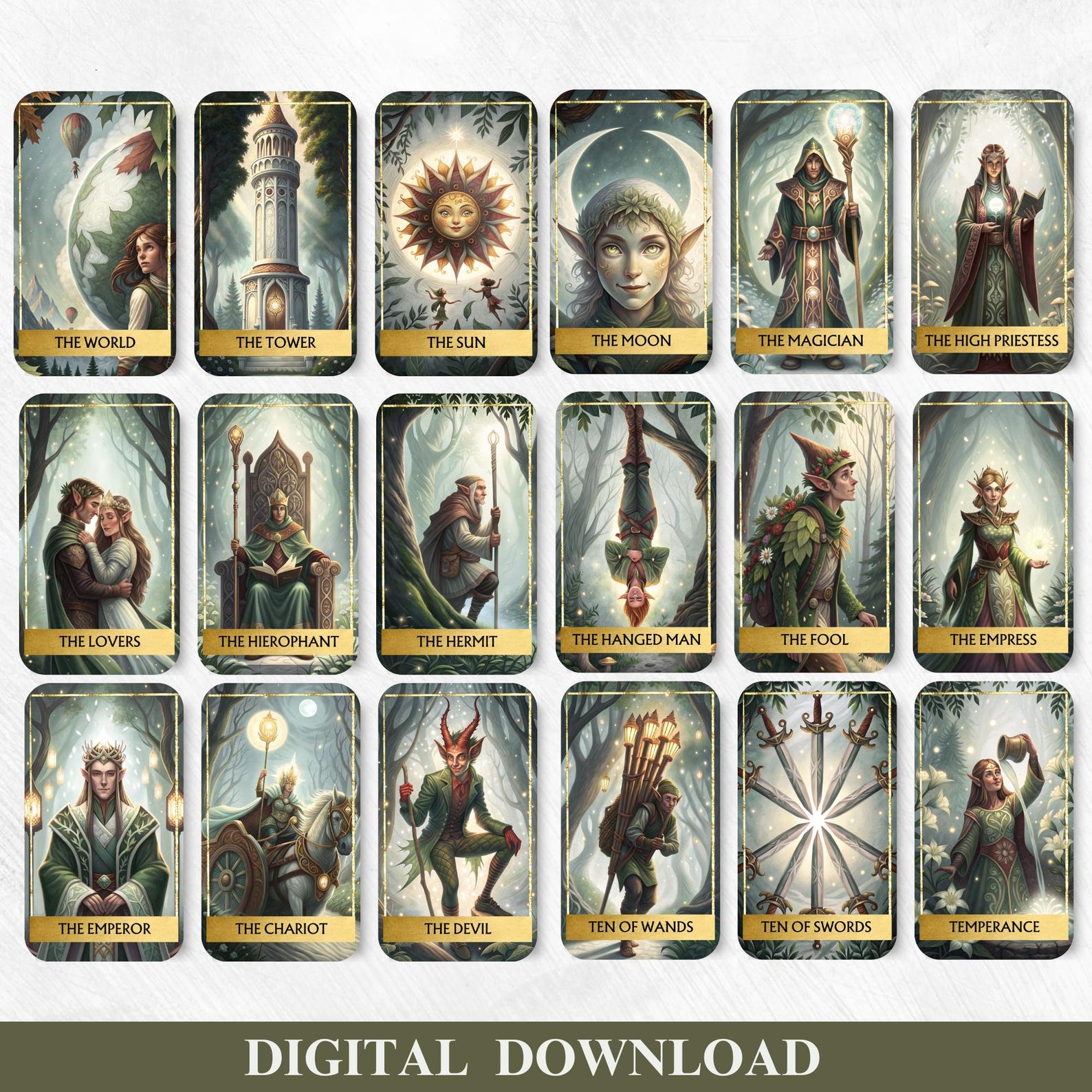 Elf Digital Tarot Deck Printable Tarot Cards 78 Tarot Cards Digital ...