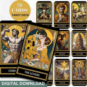 Digital Gustav Klimt Tarot Deck Printable Tarot Cards  Klimpt Art Tarot Cards Digital Oracle Cards Divination Wisdom Oracle Cards