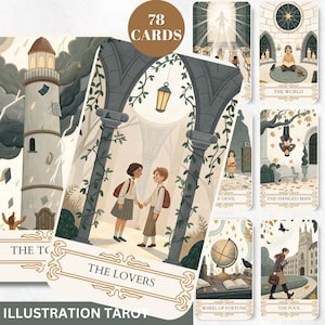 Baraja de Tarot Única, Baraja de Tarot Anime Digital, Cartas de Tarot Imprimibles, 78 Cartas de Tarot, Cartas de Oráculo Digital, Baraja de Tarot Cósmico, Adivino