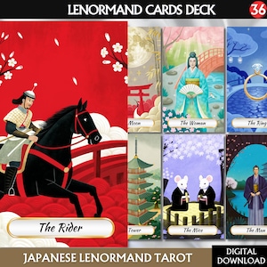 Jeu de tarots Lenormand japonais numérique Cartes de tarot imprimables Jeu de tarot japonais Tarot japonais Lenormand jeu de cartes Oracle imprimable