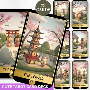 Japanese Tarot Digital Tarot Deck Printable Tarot Cards 78 Tarot Cards Digital Oracle Cards Gold Tarot Prints Divination Wisdom Oracle Cards