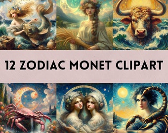 Digital Monet Zodiac Collection Printable Zodiac Clipart Digital Astrological signs Astrology Horoscope 12 Zodiac Signs Zodiac Symbols