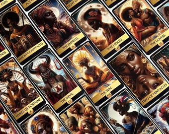 African Woman Tarot Cards Deck African American Tarot Deck Black Tarot Deck Full Deck Tarot Afro Girl Tarot Celestial Tarot Spiritualized
