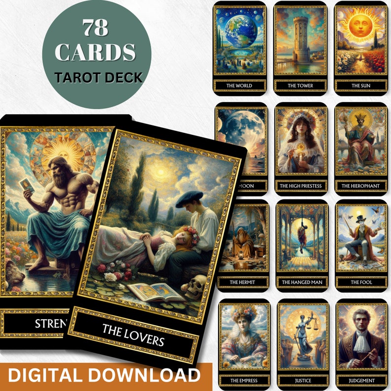 Digital Tarot Deck Printable Tarot Cards 78 Tarot Cards Digital