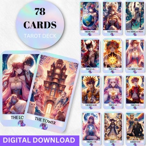 Digital Colorful Anime Tarot Deck Printable Anime Tarot Cards 78 Tarot Cards Digital Oracle Cards Anime Illustration Divination Wisdom