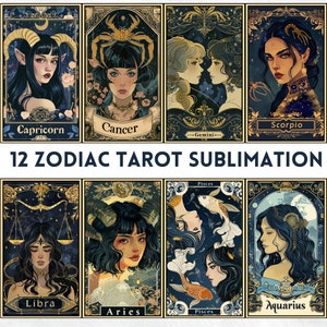 Digital Zodiac Bundle Collection Printable Gothic Zodiac Clipart Digital Astrology Horoscope 12 Zodiac Signs Zodiac Symbol Bohemian