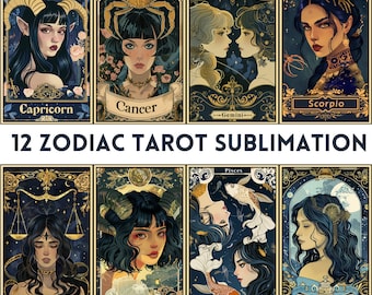 Digital Zodiac Bundle Collection Printable Gothic Zodiac Clipart Digital Astrology Horoscope 12 Zodiac Signs Zodiac Symbol Bohemian
