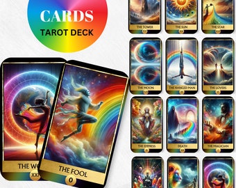 Digital Rainbow Tarot Deck Printable Tarot Cards 78 Colorful Tarot Cards Digital Oracle Cards Illustration Divination Wisdom Oracle Cards