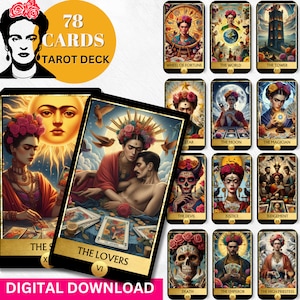Jeu de tarots numériques Frida Kahlo Cartes de tarot imprimables 78 cartes de tarot Cartes Oracle numériques Cartes Oracle divinatoires de sagesse