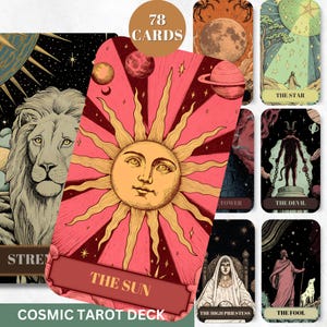 Digital Tarot Deck Cosmic  Printable Tarot Cards 78 Tarot Cards Digital Oracle Cards Illustration Divination Wisdom Oracle Cards