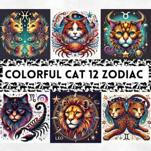 Digitale Katzenliebhaber Sternzeichen Clipart druckbare Sternzeichen Digitale Sternzeichen Bundle Illustration Wahrsagen Horoskop Hexe Aufkleber Hexerei