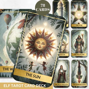 Elfe Digital Tarot Deck Printable Tarotkarten 78 Tarotkarten Digitale Orakelkarten Gold-Tarotdrucke Weissagung Wisdom Orakelkarten Schwarz