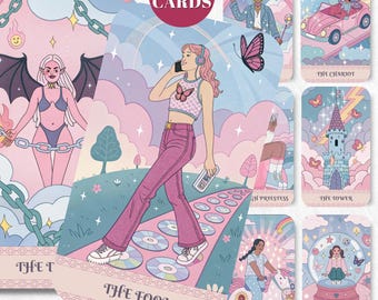 Pink Tarot Card Deck Digital Anime Tarot Deck Printable Tarot Cards 78 Tarot Cards Digital Oracle Cards Cosmic Tarot Deck Fortune Teller