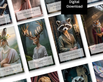 Tarot dos Animais - Baralho Digital Oráculo - Cartas de Tarot Imprimíveis - 78 Cartas de Tarot - Cartas Oráculo Imprimíveis - Tarot Preto - Baralho Oráculo da Sabedoria