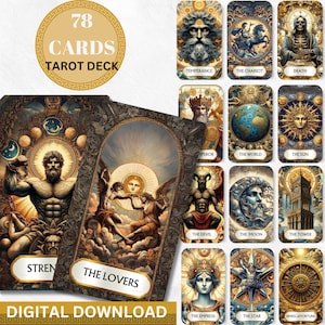 Baraja de Tarot Griego Antiguo Digital Cartas de Tarot Imprimibles 78 Cartas de Tarot Mitológicas Cartas de Oráculo Digital Adivinación Sabiduría Oracle Deck