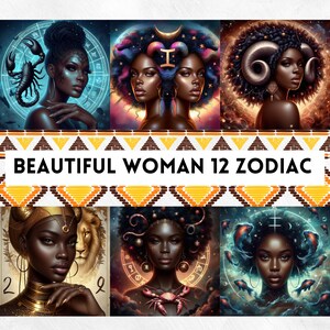 Afrikanische Frau Sternzeichen Sammlung Digitale Kunst Druckt African American Sternzeichen Astrologie Dekor Horoskop Zeichen