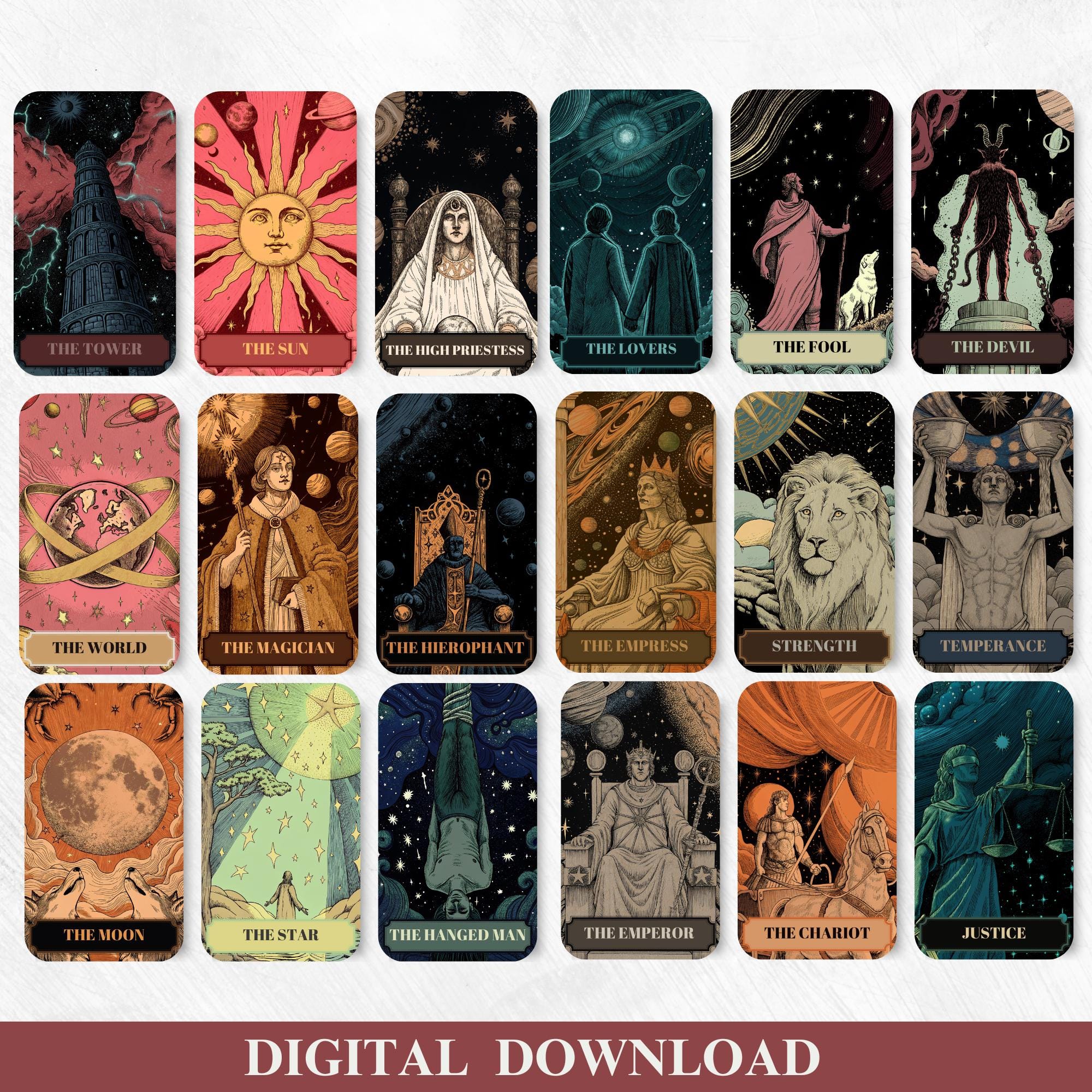 Digital Tarot Deck Cosmic Printable Tarot Cards 78 Tarot Cards Digital ...