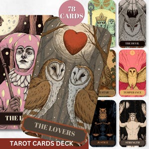 Digital Owl Tarot Deck Printable Tarot Cards 78 Tarot Cards Digital Oracle Cards Black Tarot Prints Mystic Tarot Card Wisdom Oracle Deck