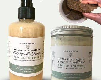 Batana Oil Shampoo & Conditioner With Biotin, Natural Hair Growth Shampoo, With Rosemary, Moisturizing Shampoo, 4C Hair Shampoo