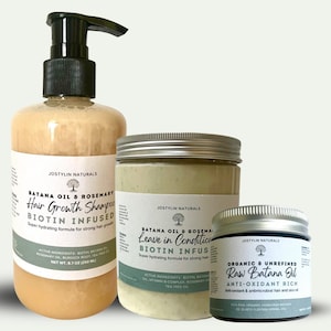 Batana Oil & Rosemary, Biotin Shampoo and Conditioner 500ml + 150g Raw Batana Oil, Natural Hair Growth Shampoo, Dr Sebi, 4C