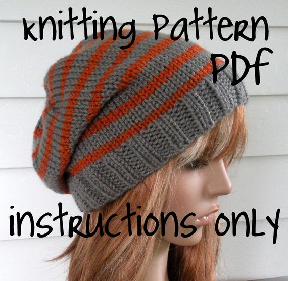 Items similar to Knit Slouchy Beanie PATTERN, Knit Hat Pattern, Chunky