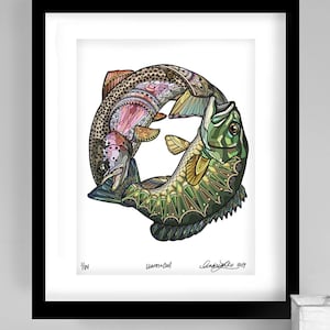 Archival Rainbow Trout Smallmouth Bass Limited Edition Giclee Print 11x14