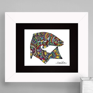 Limited Edition Zentangle Brown Trout Gicleé Print 8.5x11 Conservation Matted to 11x14
