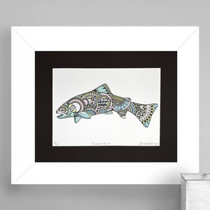 Limited Edition Zentangle Rainbow Trout Gicleé Print 8.5&quot;x11&quot; Archival Matted to 11&quot;x14&quot;