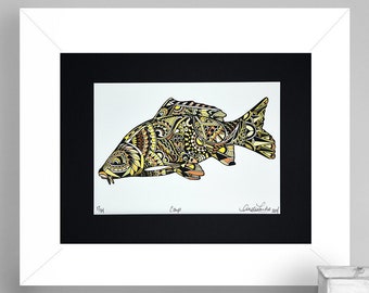 Limited Edition Carp Zentangle Fish Art Gicleé Print 8.5"x11" Archival Matted to 11"x14"