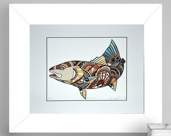 Limited Edition Redfish Zentangle Fish Art Gicleé Print 8.5"x11" Archival Matted to 11"x14"