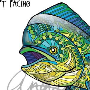 DISCONTINUED Mahi Dolphin Tuna Zentangle Laminated 3M Vinyl Decal image 2