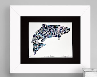 Limited Edition Atlantischer Lachs, Zentangle Art Giclée-Druck 8,5 "x 11"