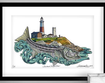 Archival Montauk Striped Bass Edición Limitada Giclee Print 11x17