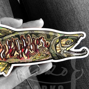 EINGESTELLTER Chum Salmon Zentangle Laminierter 3M Vinyl Aufkleber