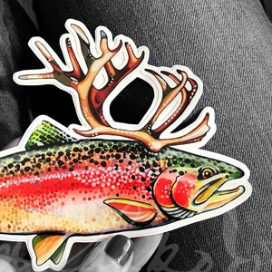 Reinbow forel aquarel gelamineerd gestanst 3M vinyl sticker