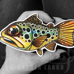 Doodle Watercolor Brown Trout Laminated 3M Vinyl Decal