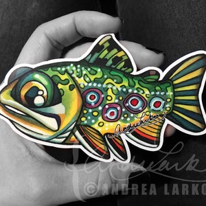 Doodle Watercolor Chubby Brook Trout Laminated 3M Vinyl Decal