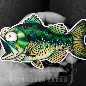 Doodle Watercolor Largemouth Bass Laminated 3M Vinyl Decal