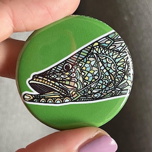 Snook on Green Collector Pin Fishing Pinback Button or Magnet
