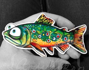 Doodle Watercolor Skinny Brook Trout Laminated 3M Vinyl Decal