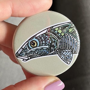 Bonefish on Sand Collector Pin Fishing Pinback Button or Magnet