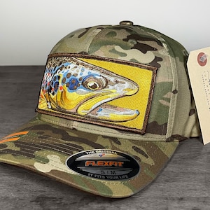 Limited Edition Embroidered Brown Trout Patch Flexfit Muitcam Hat image 1