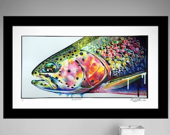 Archival Limited Edition Rainbow Trout Acrylic Painting Giclee Print 28x16