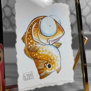 Ravenous Redfish Original Miniature Framed Watercolor Painting