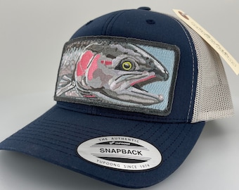 DISCONTINUED Embroidered Steelhead Patch Navy Trucker Hat