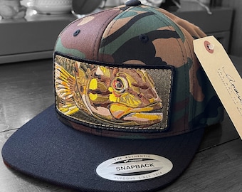 Embroidered Smallmouth Bass Patch Flat Brim Camo Wool Blend Snapback Hat