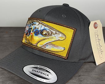 Embroidered Brown Trout Patch Slate Gray Full Fabric Trucker Hat